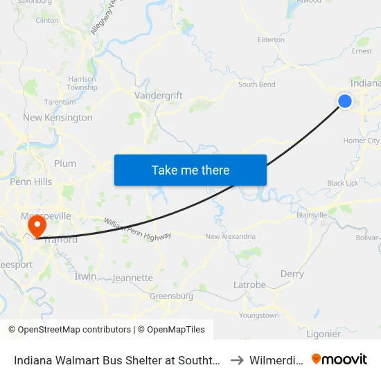 Indiana Walmart Bus Shelter at Southtown to Wilmerding map