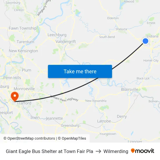 Giant Eagle Bus Shelter at Town Fair Pla to Wilmerding map