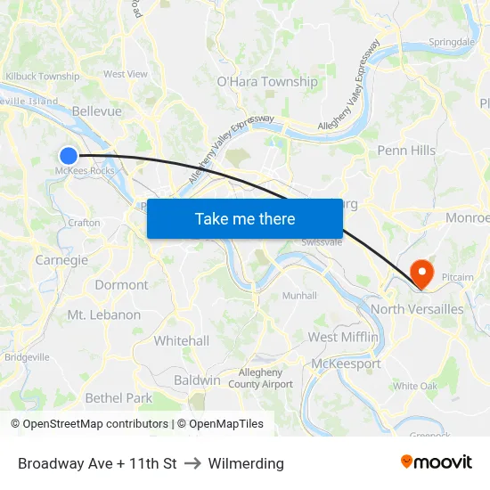 Broadway Ave + 11th St to Wilmerding map