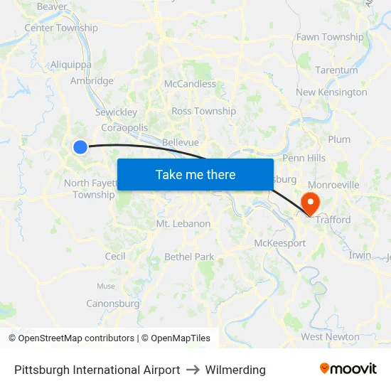 Pittsburgh International Airport to Wilmerding map