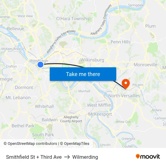 Smithfield St + Third Ave to Wilmerding map
