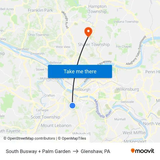 South Busway + Palm Garden to Glenshaw, PA map
