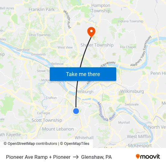 Pioneer Ave Ramp + Pioneer to Glenshaw, PA map
