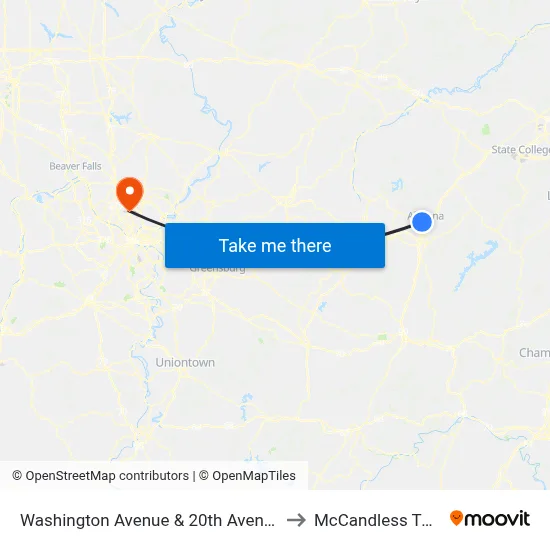 Washington Avenue & 20th Avenue to McCandless Twp map