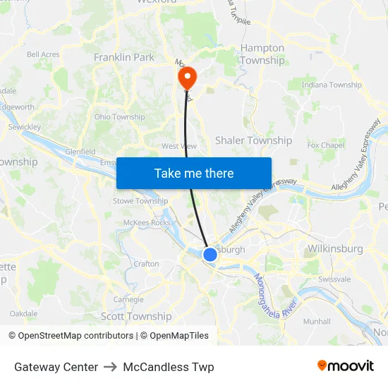Gateway Center to McCandless Twp map