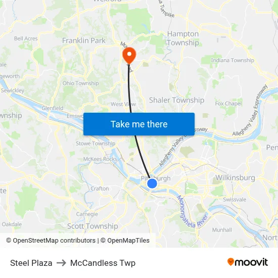 Steel Plaza to McCandless Twp map
