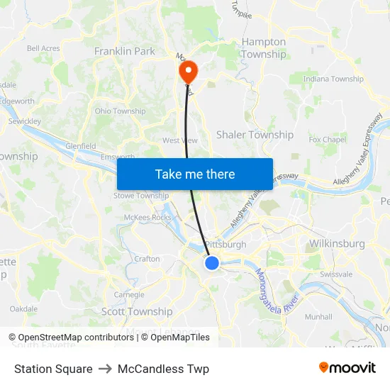 Station Square to McCandless Twp map