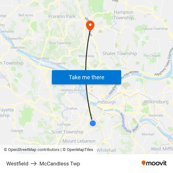 Westfield to McCandless Twp map