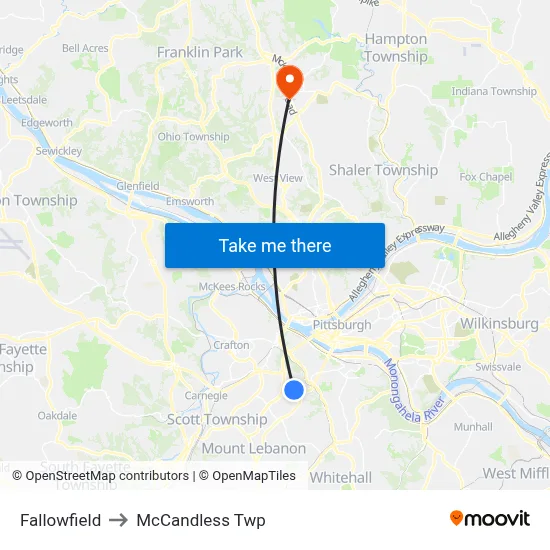 Fallowfield to McCandless Twp map
