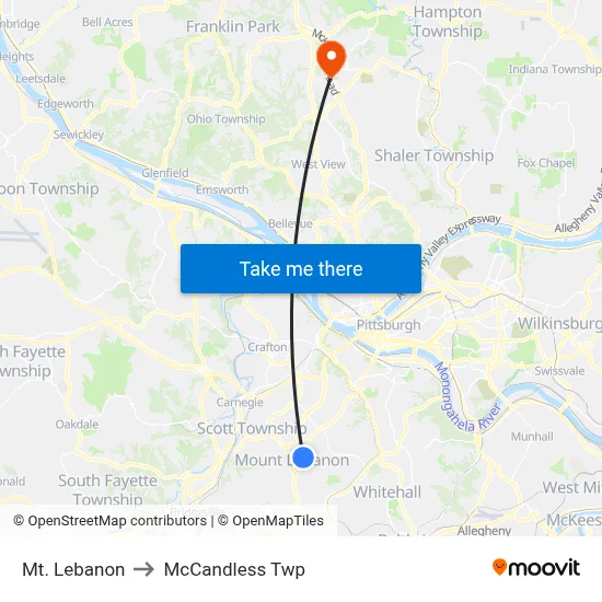 Mt. Lebanon to McCandless Twp map