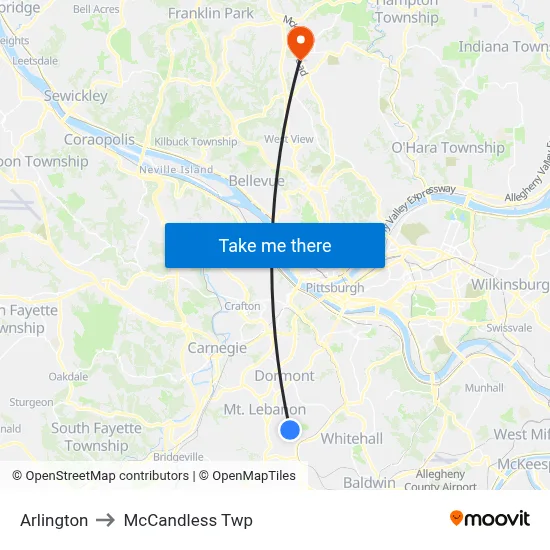 Arlington to McCandless Twp map