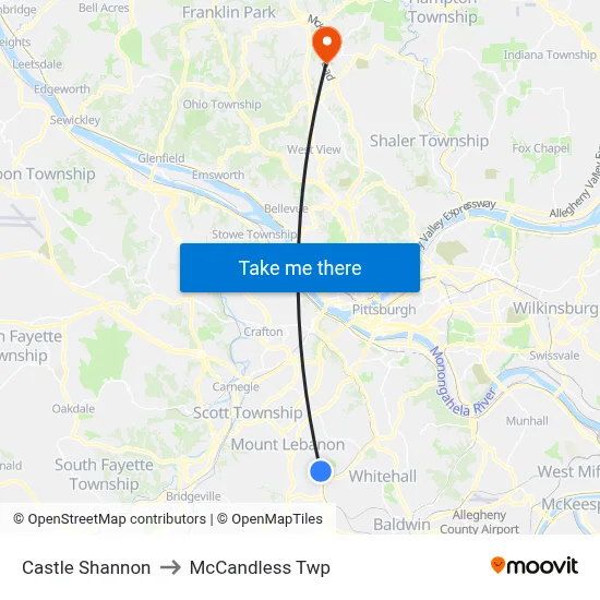 Castle Shannon to McCandless Twp map