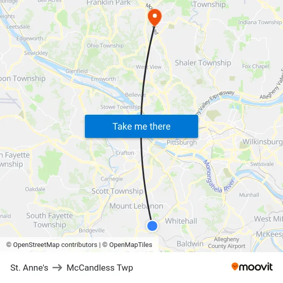 St. Anne's to McCandless Twp map