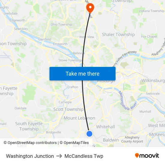 Washington Junction to McCandless Twp map