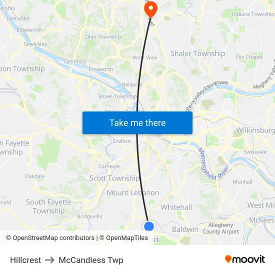 Hillcrest to McCandless Twp map