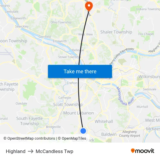 Highland to McCandless Twp map