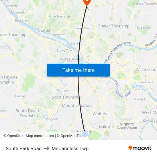 South Park Road to McCandless Twp map