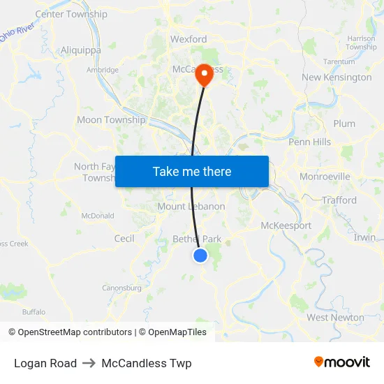 Logan Road to McCandless Twp map