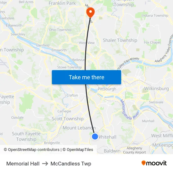 Memorial Hall to McCandless Twp map