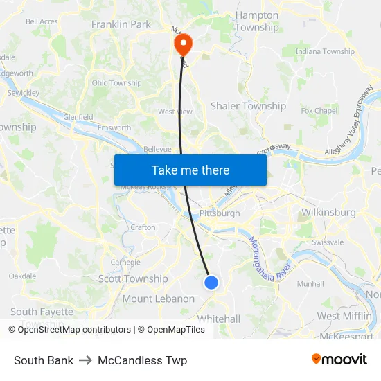 South Bank to McCandless Twp map