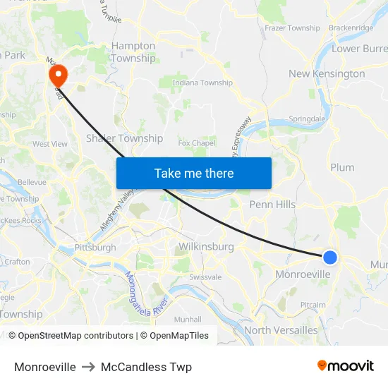 Monroeville to McCandless Twp map