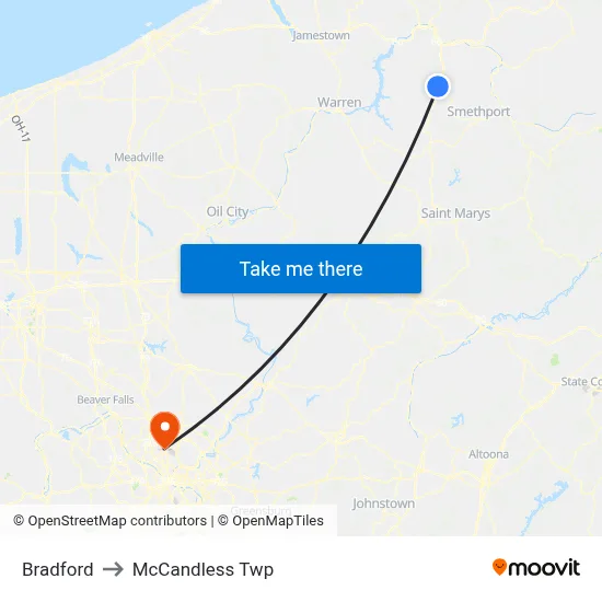 Bradford to McCandless Twp map