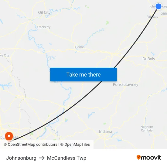 Johnsonburg to McCandless Twp map