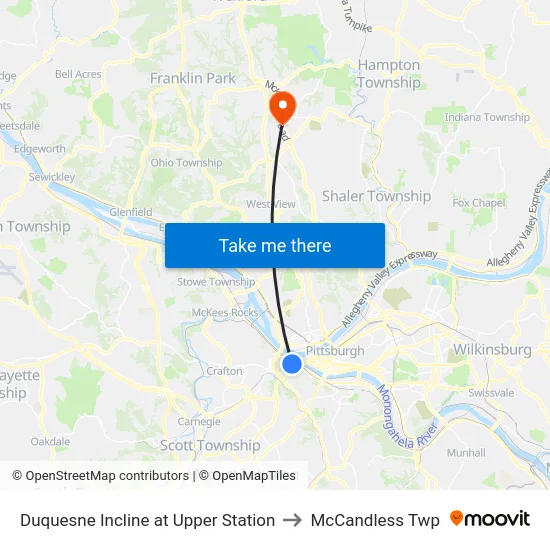 Duquesne Incline at Upper Station to McCandless Twp map