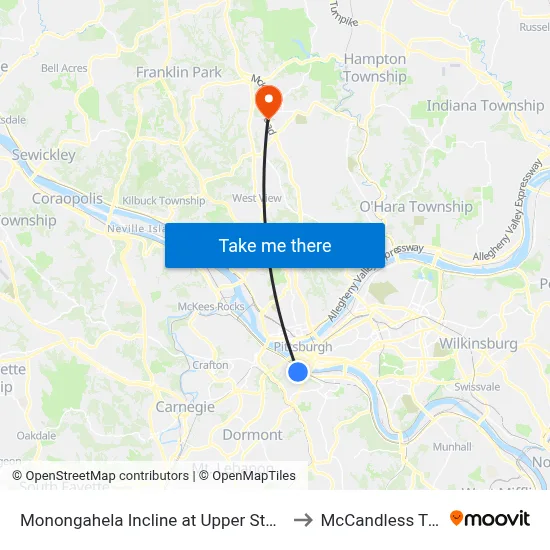 Monongahela Incline at Upper Station to McCandless Twp map