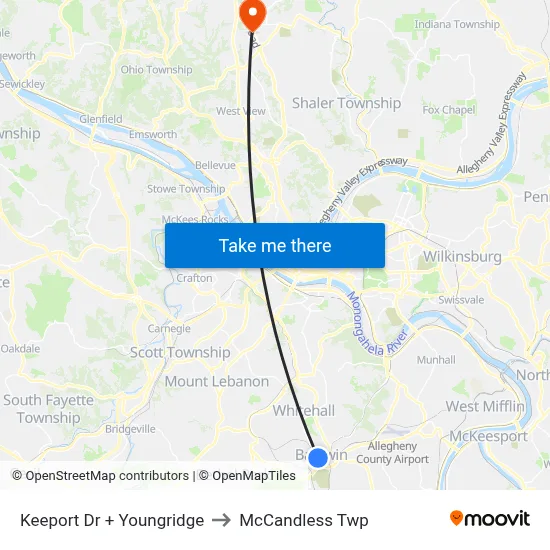 Keeport Dr + Youngridge to McCandless Twp map