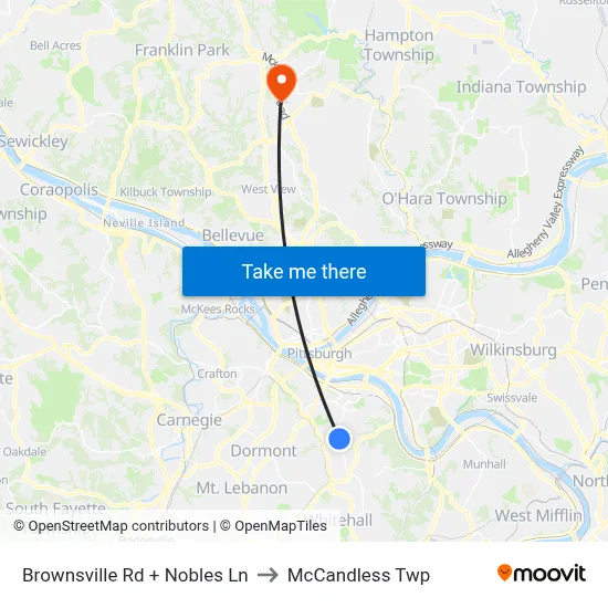 Brownsville Rd + Nobles Ln to McCandless Twp map