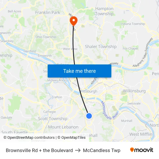 Brownsville Rd + the Boulevard to McCandless Twp map
