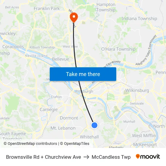 Brownsville Rd + Churchview Ave to McCandless Twp map