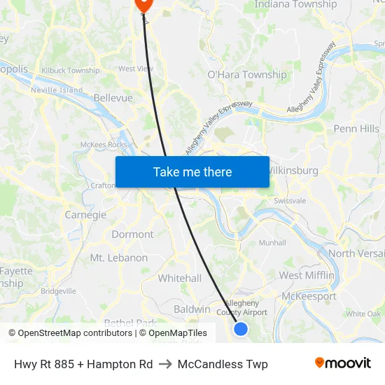 Hwy Rt 885 + Hampton Rd to McCandless Twp map