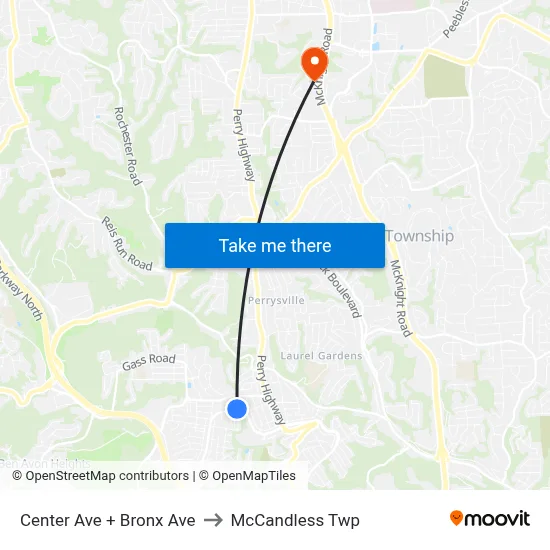 Center Ave + Bronx Ave to McCandless Twp map