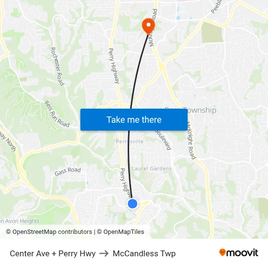 Center Ave + Perry Hwy to McCandless Twp map