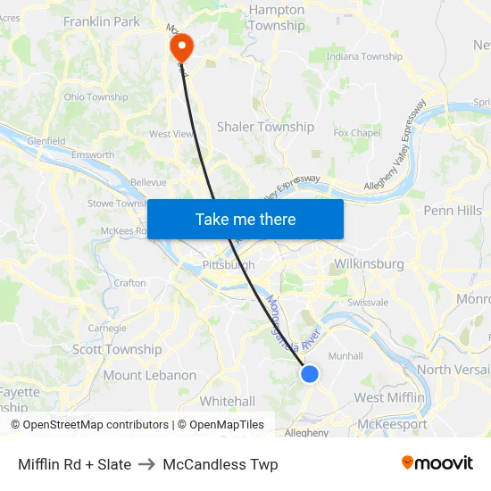 Mifflin Rd + Slate to McCandless Twp map