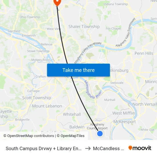South Campus Drvwy + Library Entrance to McCandless Twp map