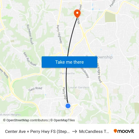 Center Ave + Perry Hwy FS (Steps) to McCandless Twp map