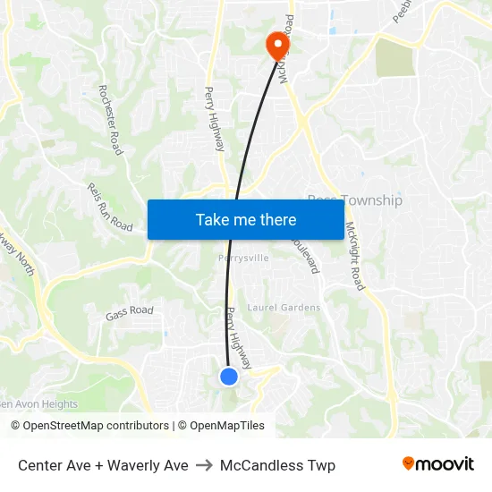 Center Ave + Waverly Ave to McCandless Twp map