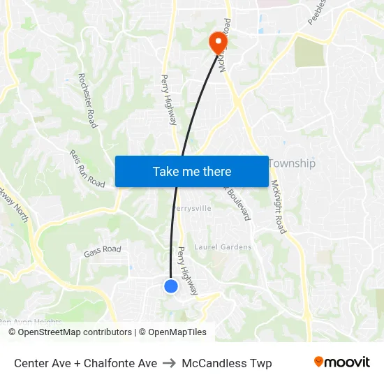 Center Ave + Chalfonte Ave to McCandless Twp map