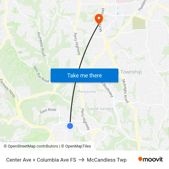 Center Ave + Columbia Ave FS to McCandless Twp map