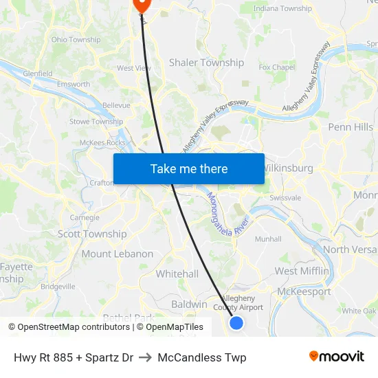 Hwy Rt 885 + Spartz Dr to McCandless Twp map