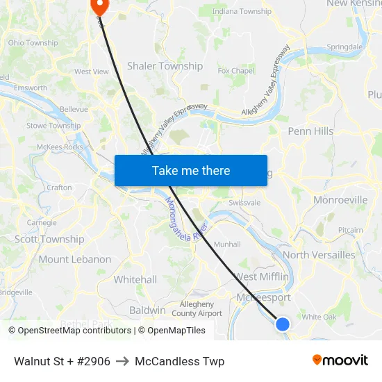 Walnut St + #2906 to McCandless Twp map
