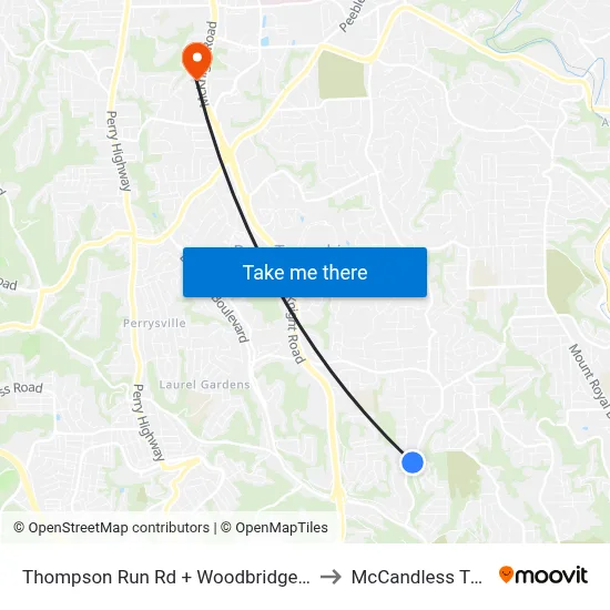 Thompson Run Rd + Woodbridge Dr to McCandless Twp map