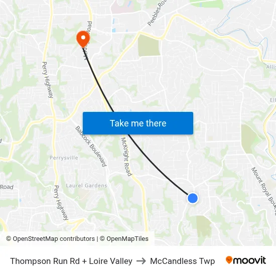 Thompson Run Rd + Loire Valley to McCandless Twp map