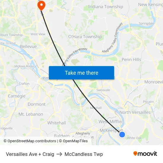 Versailles Ave + Craig to McCandless Twp map