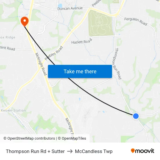 Thompson Run Rd + Sutter to McCandless Twp map