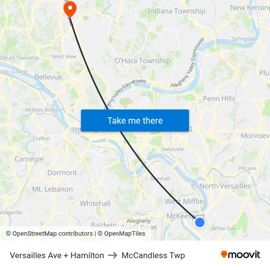 Versailles Ave + Hamilton to McCandless Twp map