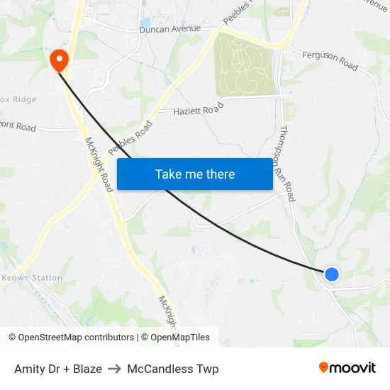 Amity Dr + Blaze to McCandless Twp map